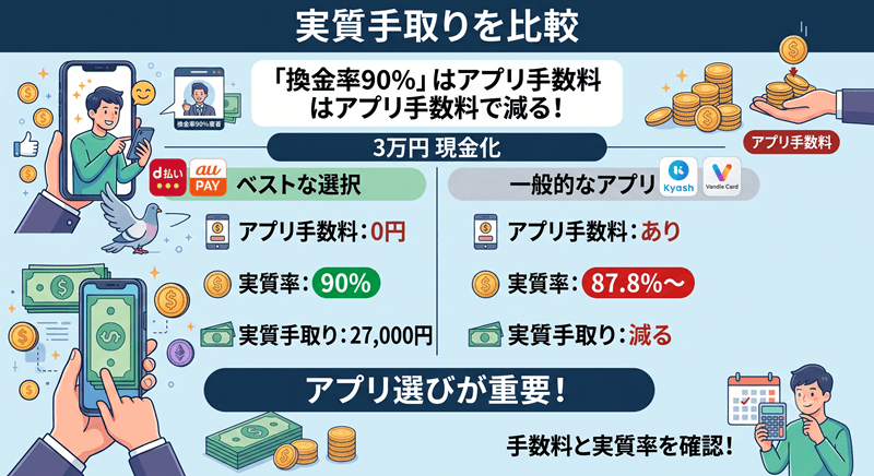 後払い現金化の実質手取り額